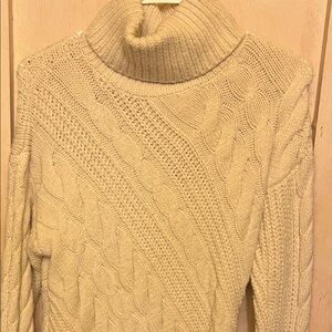 Pink Lily Cream Cable Knit Turtleneck Sweater